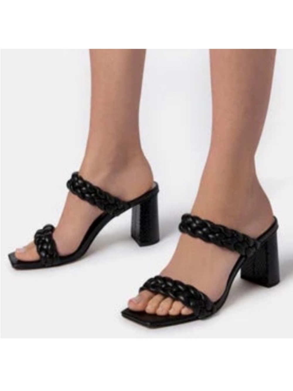Dolce Vita Paily Black Braided Double-Strap Block Heel Sandals size 8.5